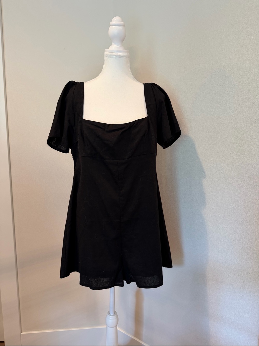 Princess Polly Black Square Neck Romper with Puff Sleeves
